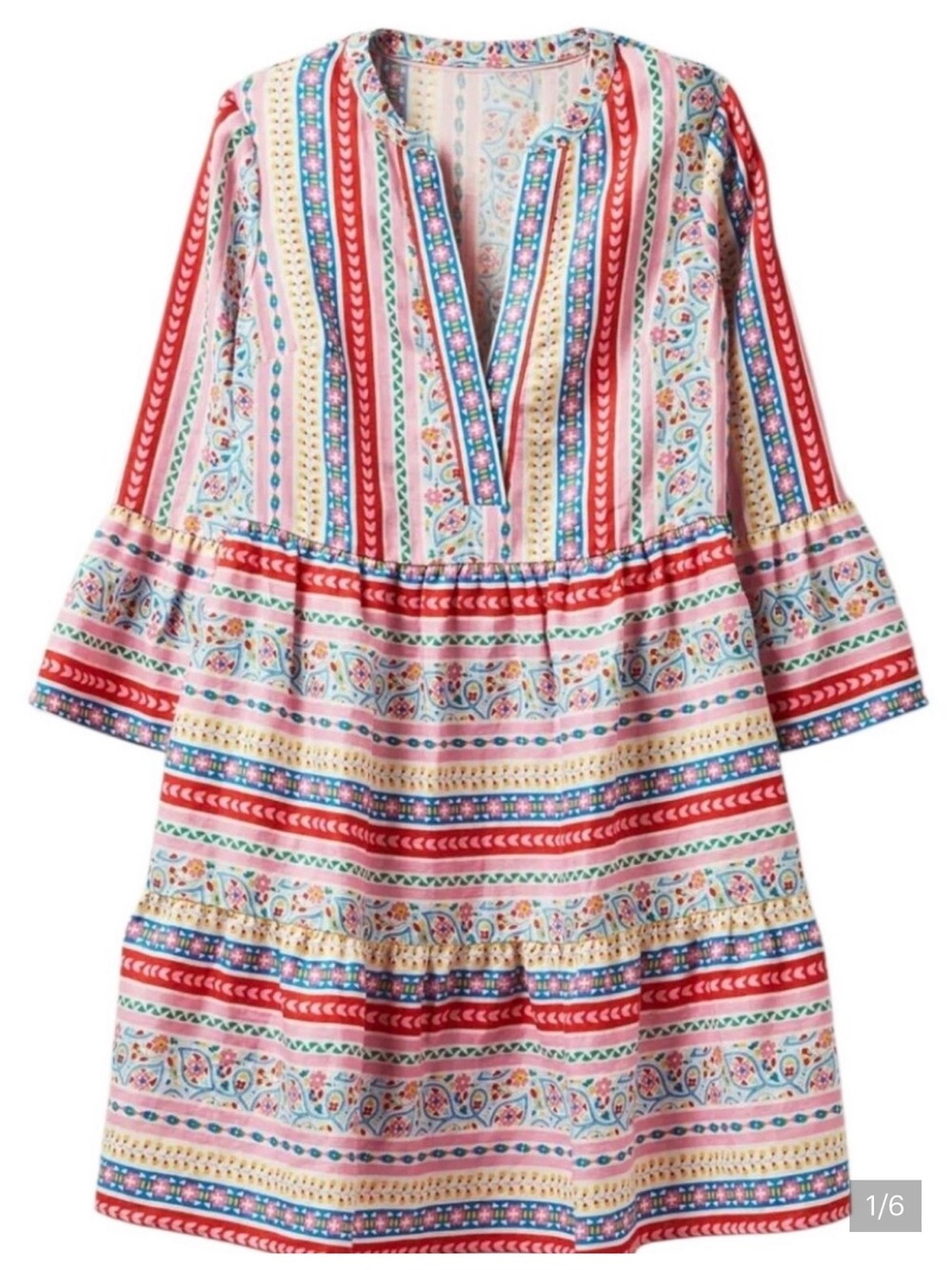 Boden Linen Multicolor Striped Floral Tiered Dress US 14R